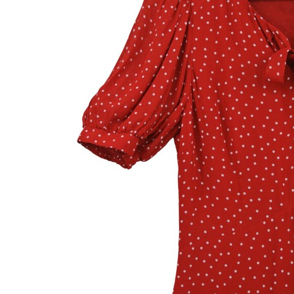 Reformation Red Dot Midi Dress w/ Sheer Sleeves (Size 6) - Picture 7 of 9